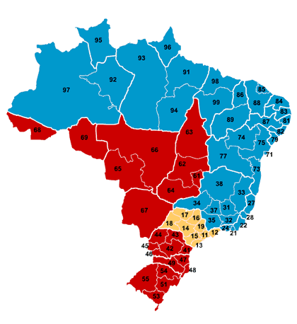 mapa do brasil por regioes. Mapa com os DDDs do Brasil